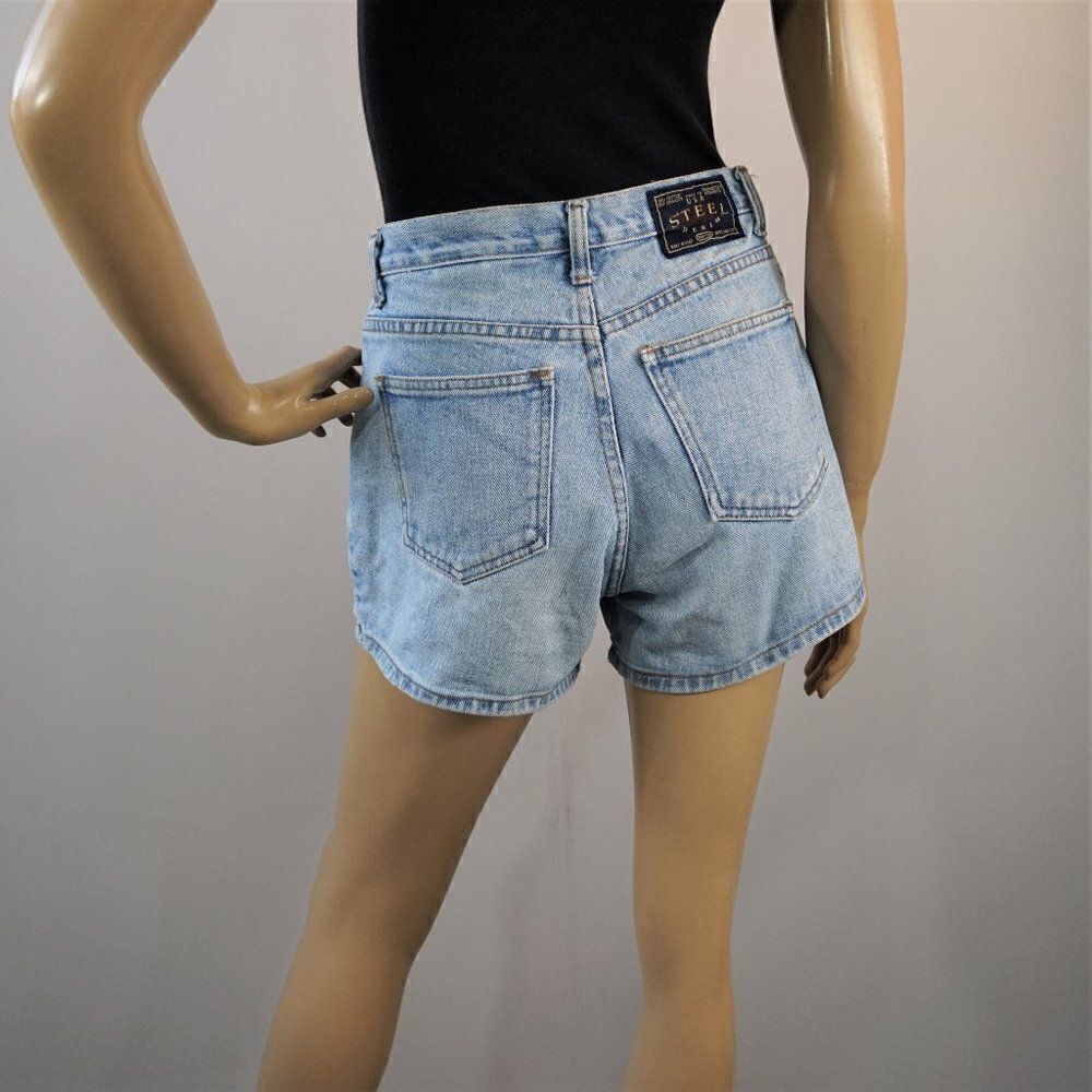 Vintage Denim Jean Shorts Steel Denim Button Fly High Waisted Made in USA